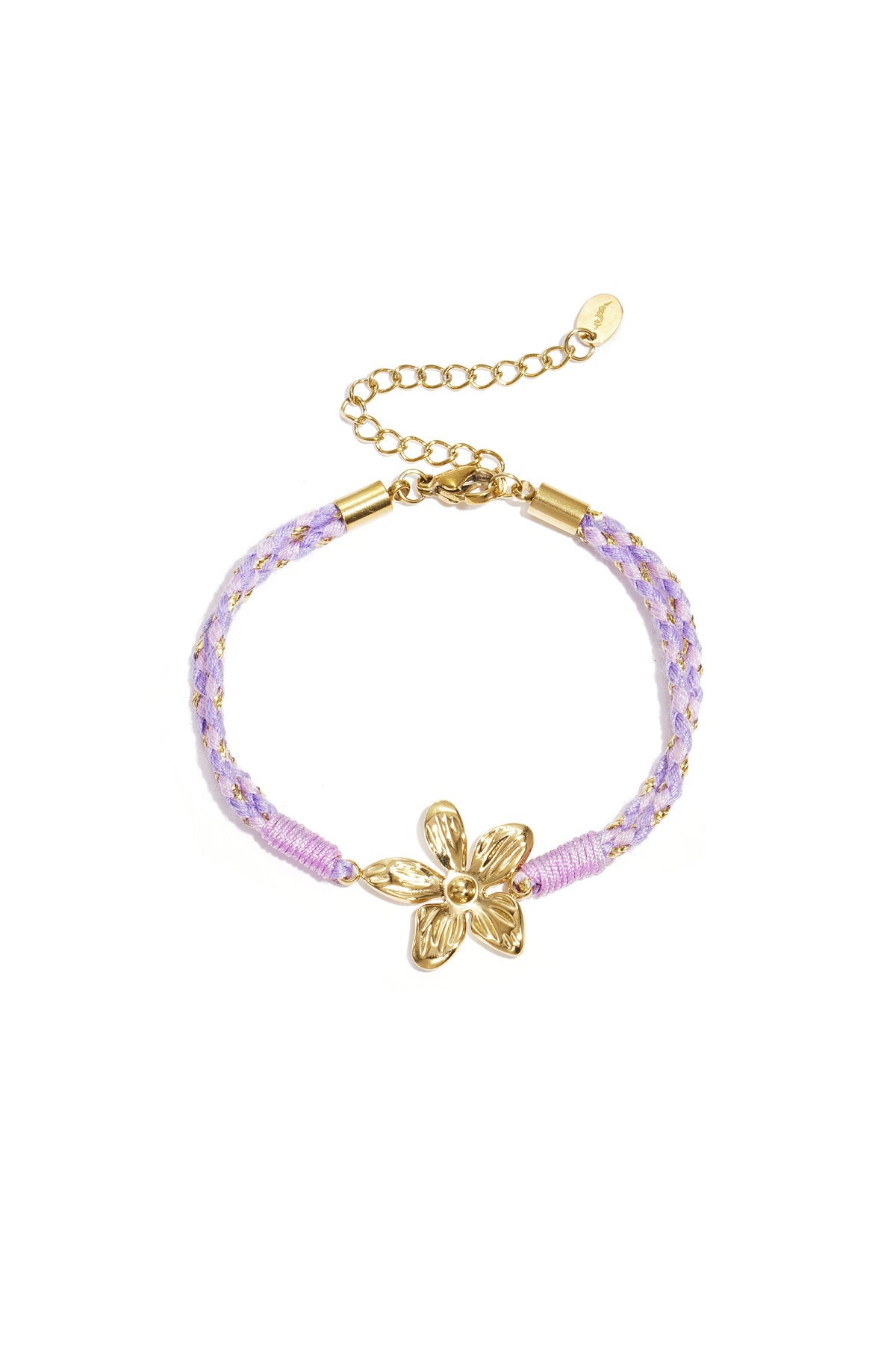 Seil-Charm-Armbänder, Blumenmuster, Lässig, Urlaub/Strand, Romantische Serie, Damenschmuck – Goldfarbe/Purple Flower – Bild 1