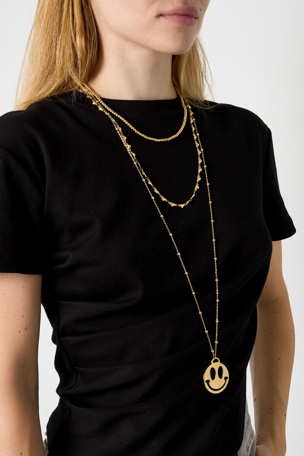 LIVAYA Halskette Longkette mit Smiley-Anhänger aus Edelstahl, 90 cm – Bild 3