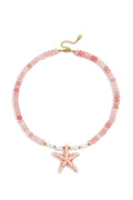 LIVAYA Halskette mit Seestern-Anhänger und rosa Glasperlen, 44 cm + 6 cm – Bild 1