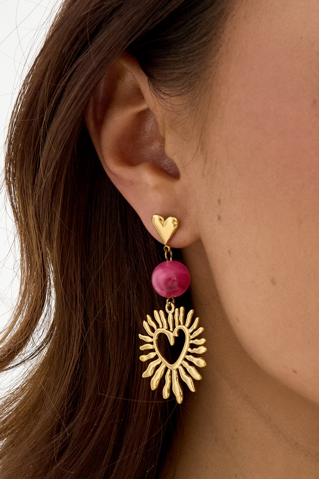 LIVAYA Ohrringe Damen Ohrhänger mit Herzmotiv und Acrylperle aus Edelstahl