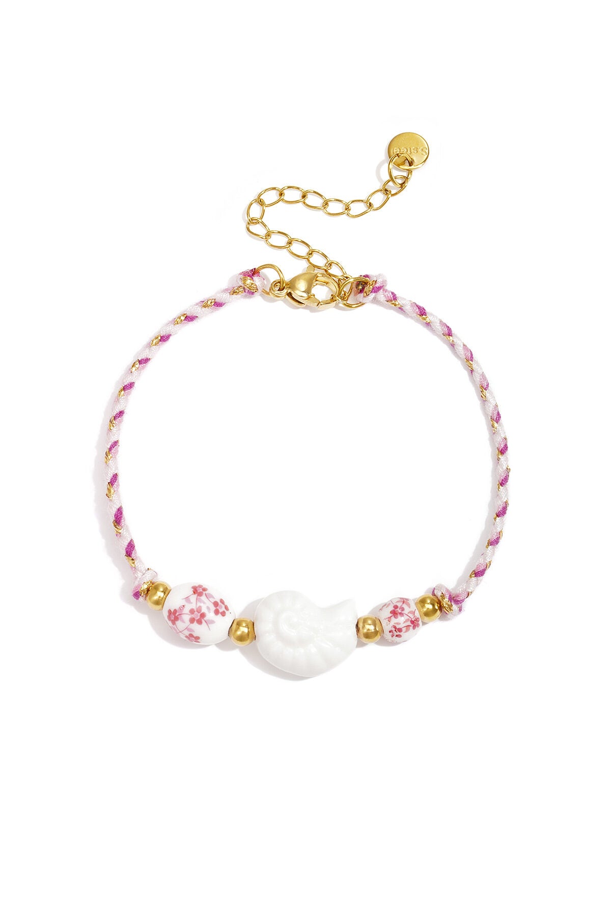Seilarmband Mit Perlen In Muschel- Und Blumendesign – Rosa – Bild 1
