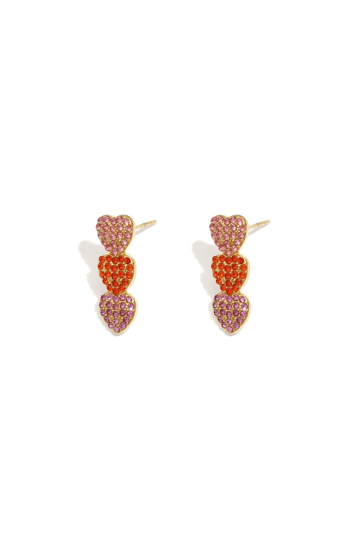 LIVAYA Hängeohrringe mit drei Herzmotiven aus Edelstahl und Strass
