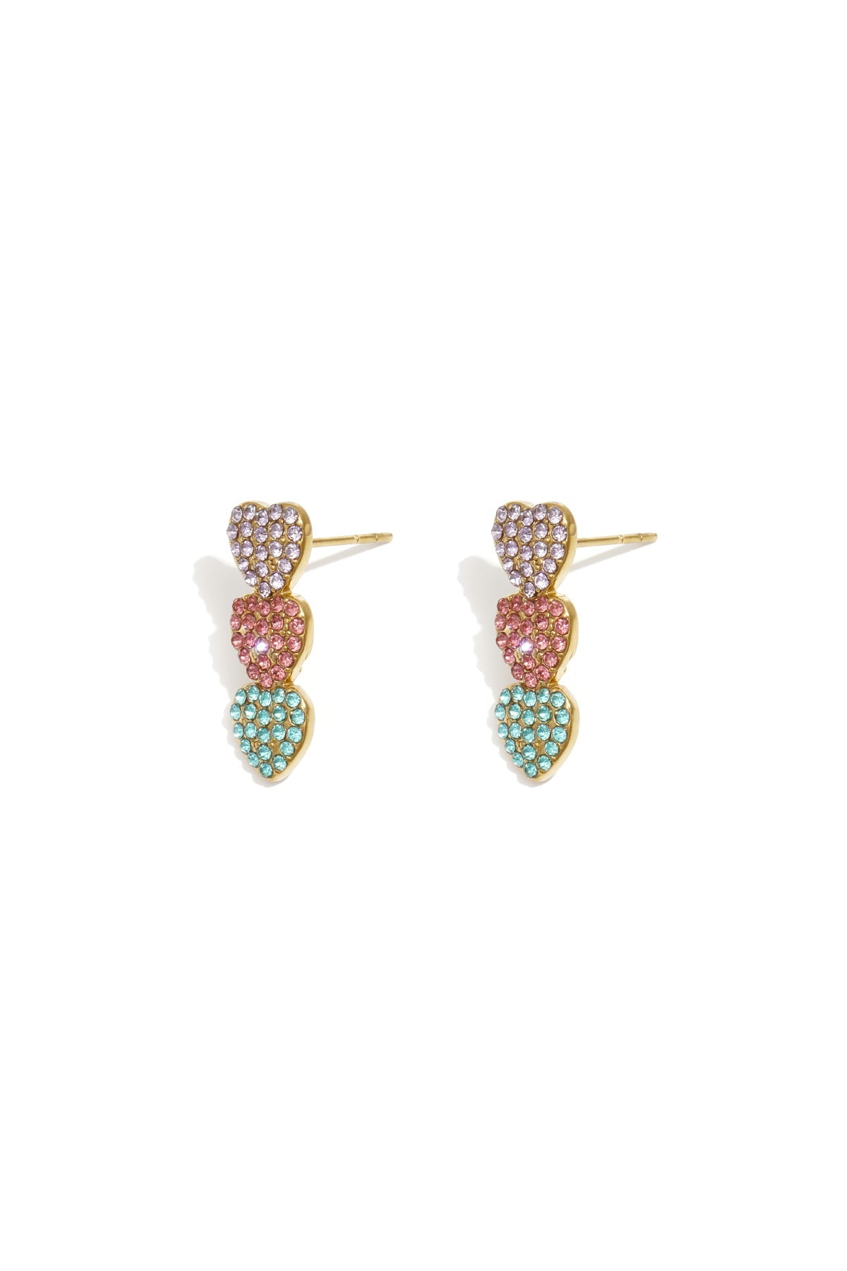 LIVAYA Hängeohrringe mit drei Herzmotiven aus Edelstahl und Strass