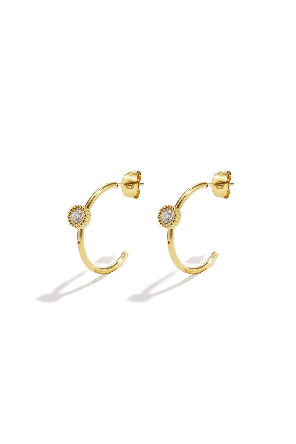 LIVAYA Creolen mit rundem Strass-Element aus Edelstahl
