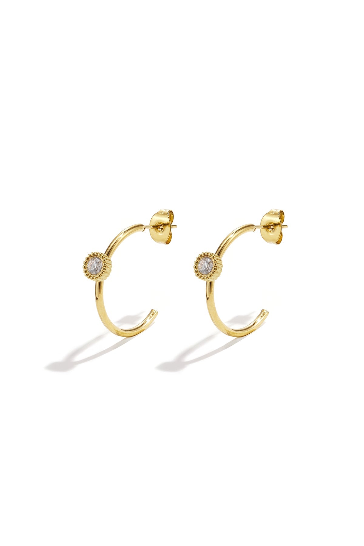 LIVAYA Creolen mit rundem Strass-Element aus Edelstahl