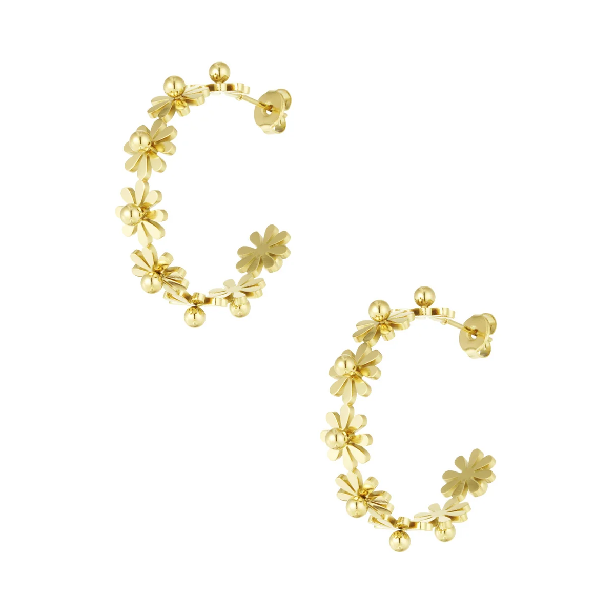 LIVAYA Ohrringe Damen Creolen mit Blumenmotiv aus Edelstahl