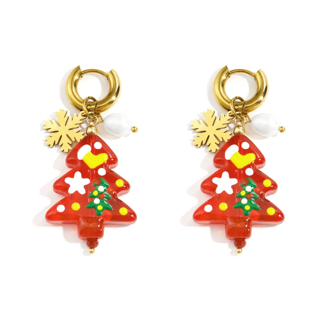 LIVAYA Ohrringe mit Creolen und Weihnachtsbaum-Anhängern aus Edelstahl