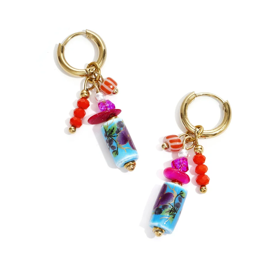 LIVAYA Ohrringe Ohrhänger mit Kreolen, Blumenmotiv und Perlen aus Edelstahl