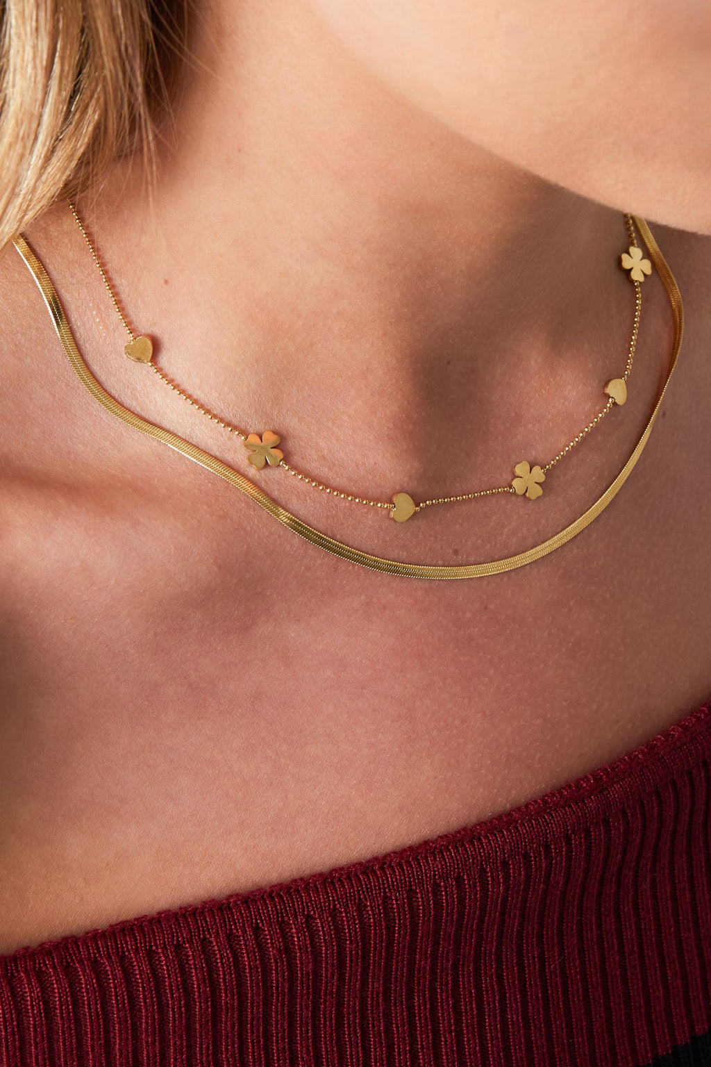 LIVAYA Layering-Halskette mit Herz- und Kleeblattmotiven