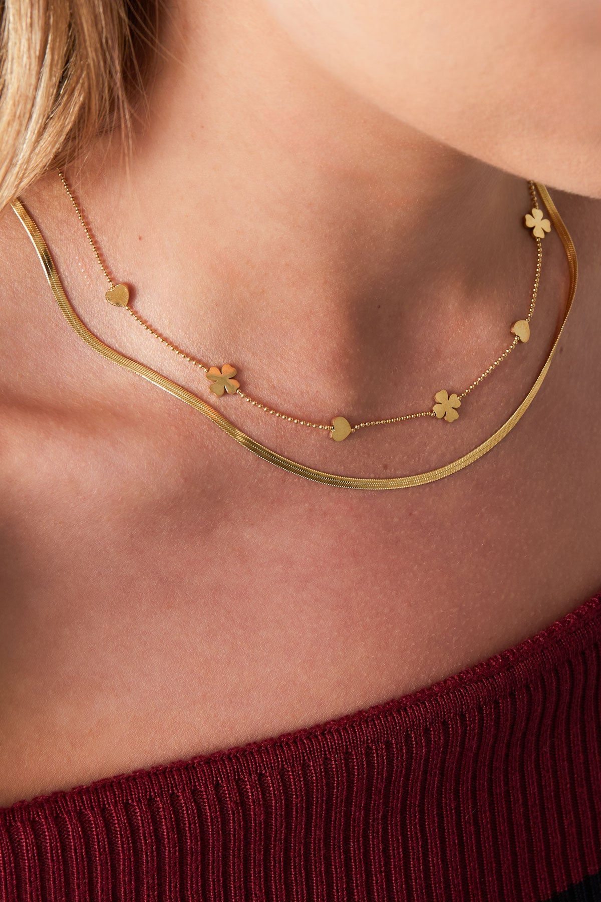 LIVAYA Layering-Halskette mit Herz- und Kleeblattmotiven