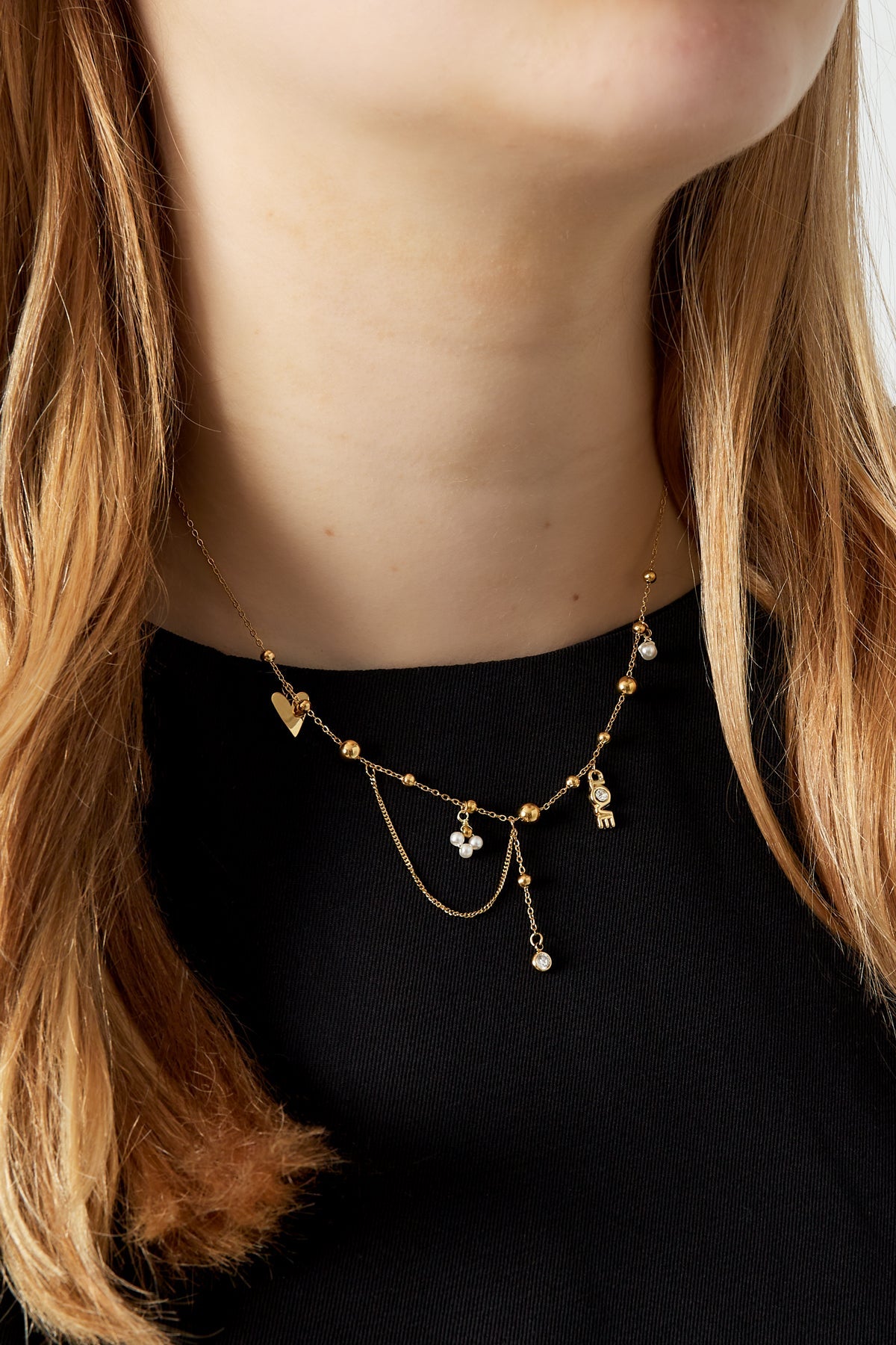 LIVAYA Anhängerkette mit Herz-, Kreuz- und LOVE-Anhängern