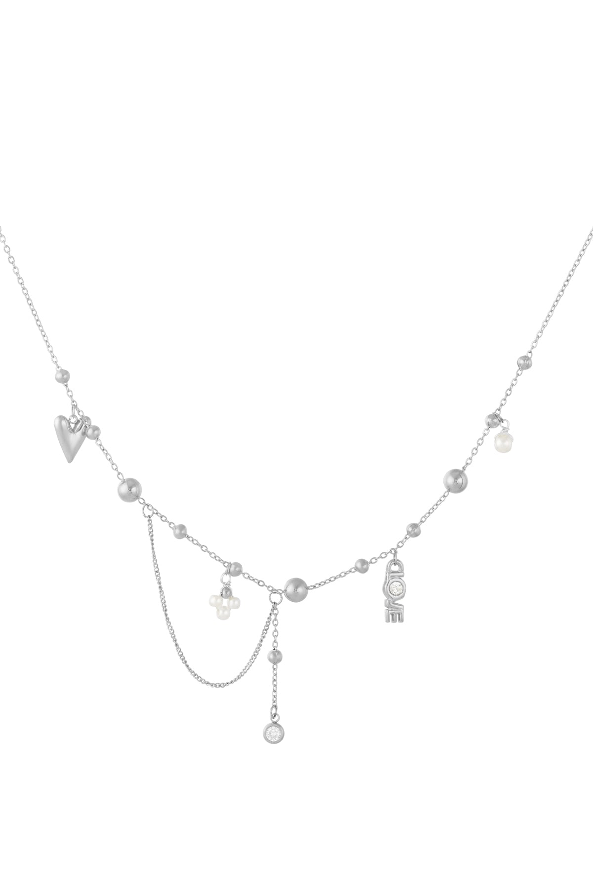 LIVAYA Anhängerkette mit Herz-, Kreuz- und LOVE-Anhängern