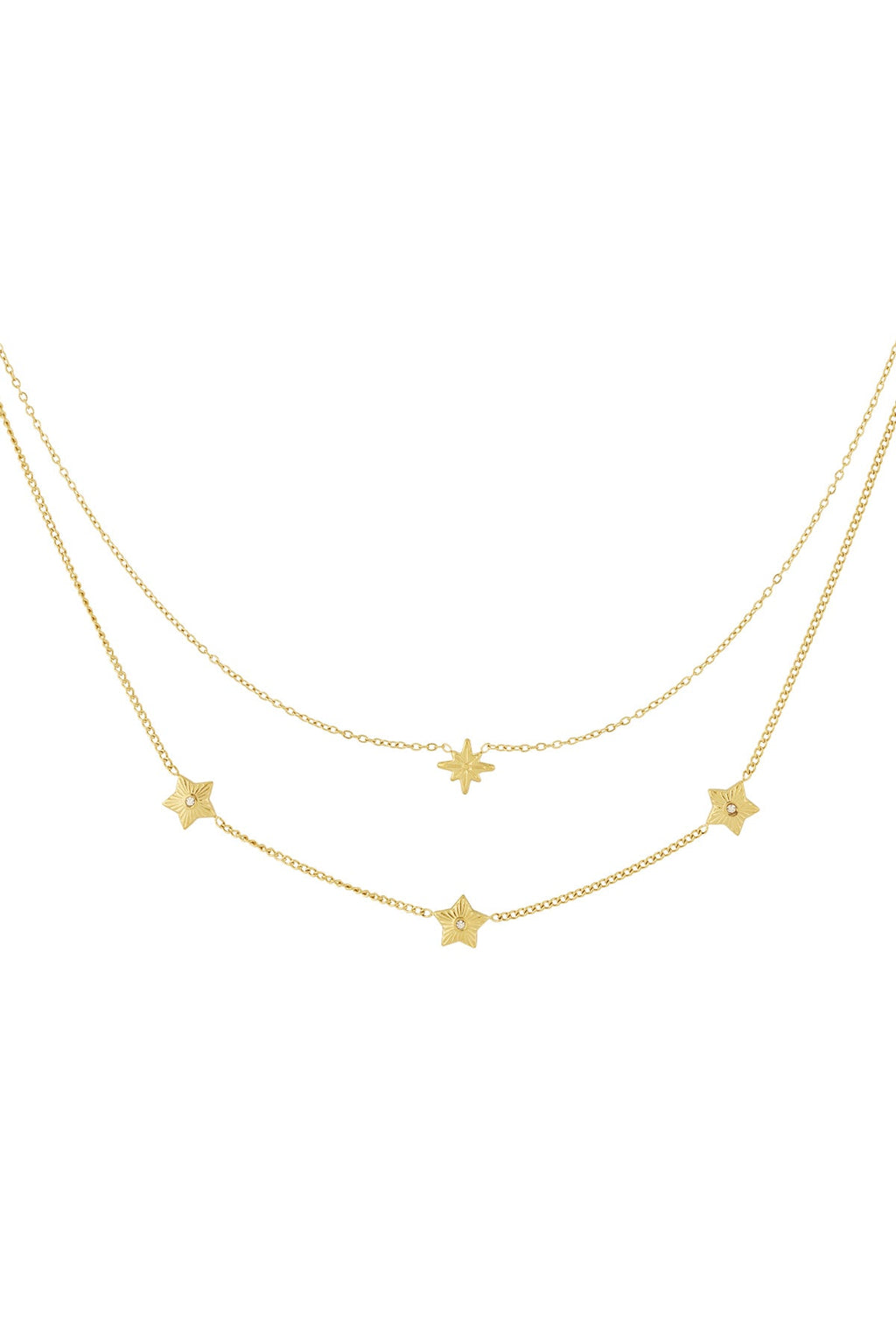 LIVAYA Layering-Halskette mit Sternmotiven und Strass, 37–45 cm