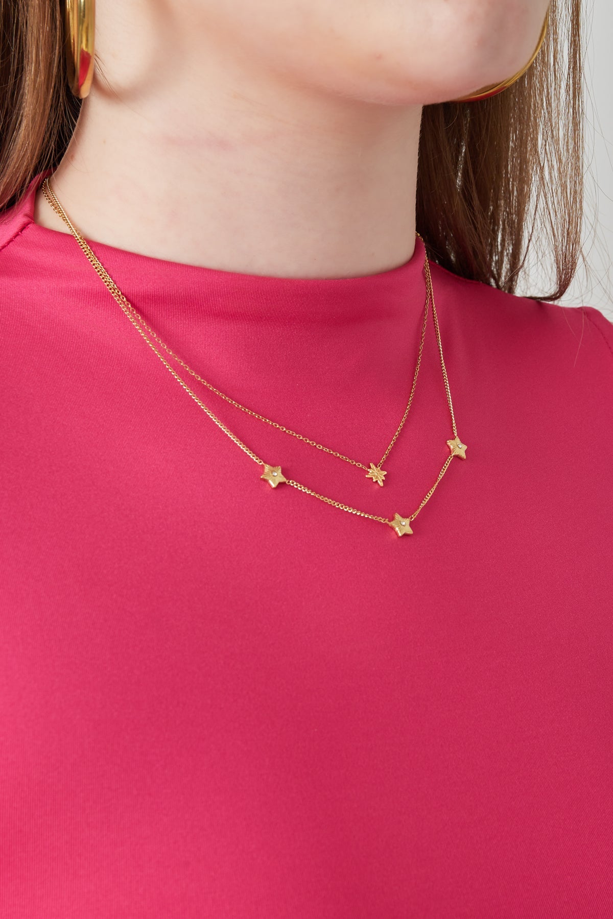 LIVAYA Layering-Halskette mit Sternmotiven und Strass, 37–45 cm