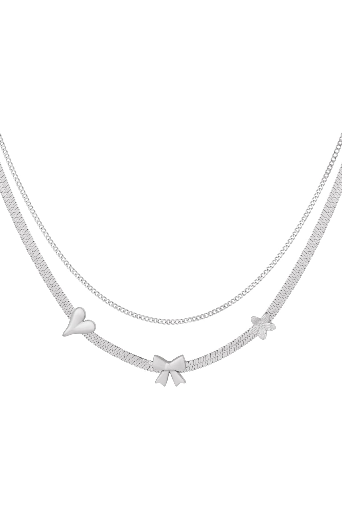 LIVAYA Layering-Halskette mit Herz, Schleife und Blüte