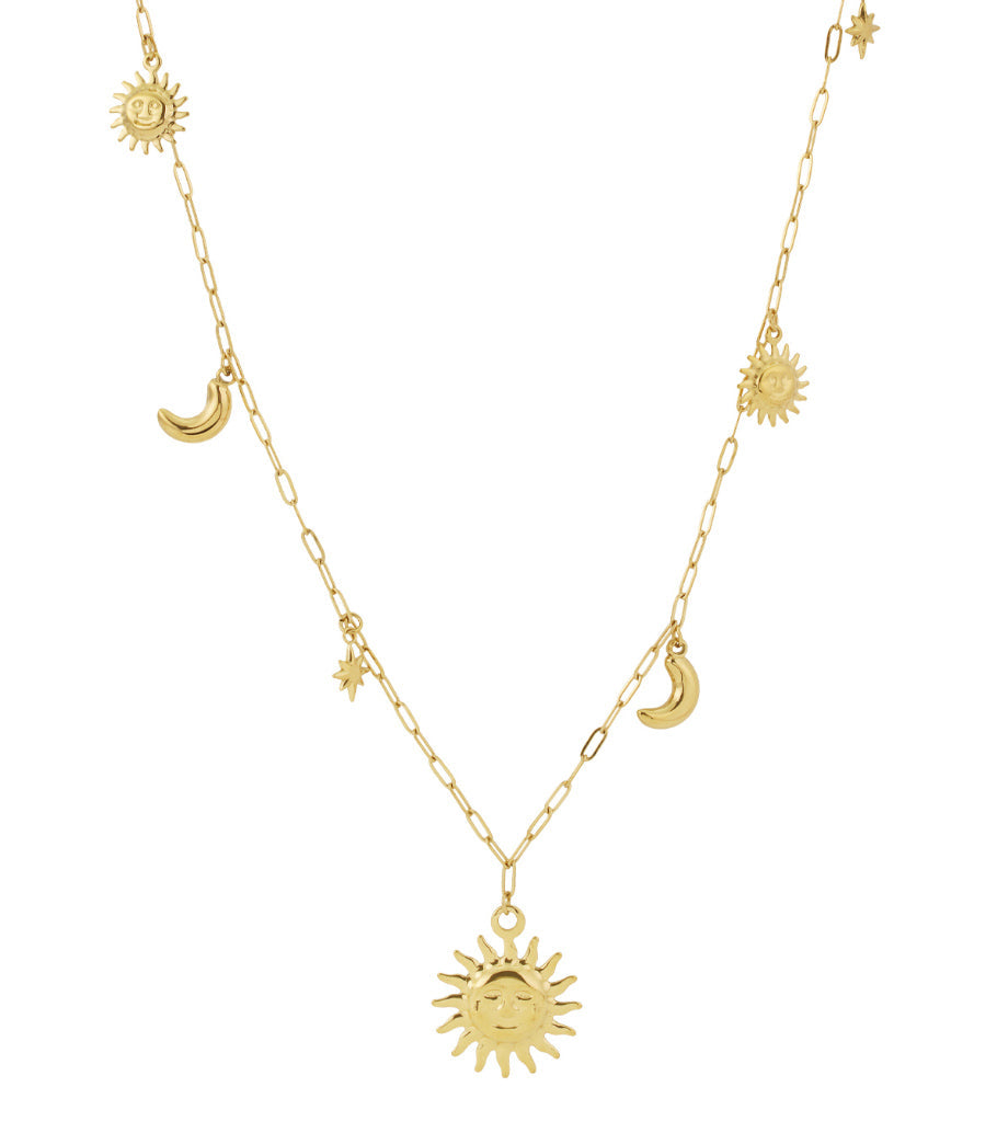 LIVAYA lange Gliederkette mit Sonne-, Mond- und Sternanhängern