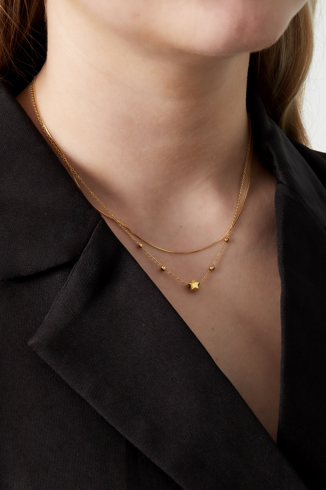 LIVAYA Layering-Halskette mit Sternmotiv, zweireihig