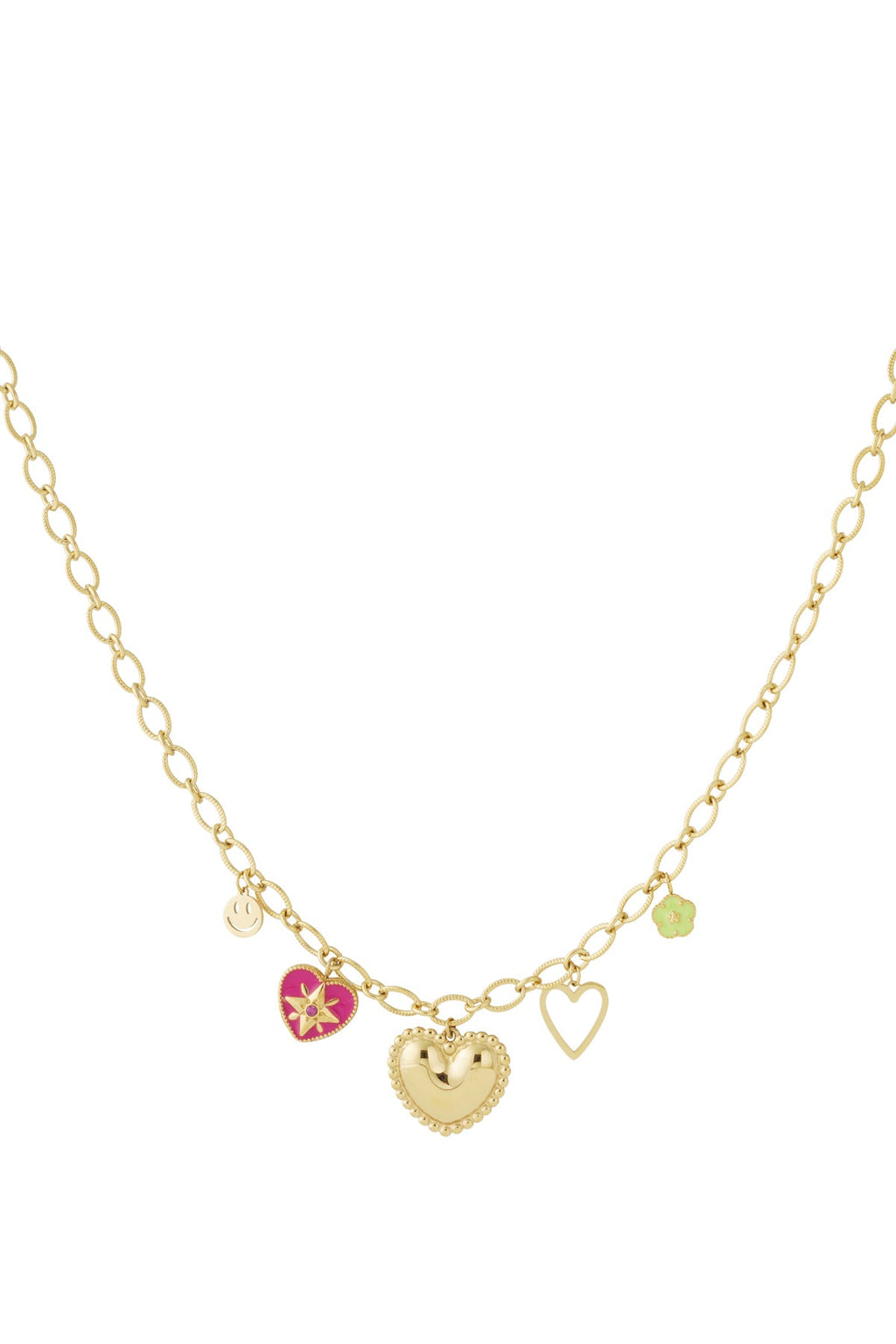 LIVAYA Anhängerkette mit Herz-, Blumen- und Smiley-Anhängern