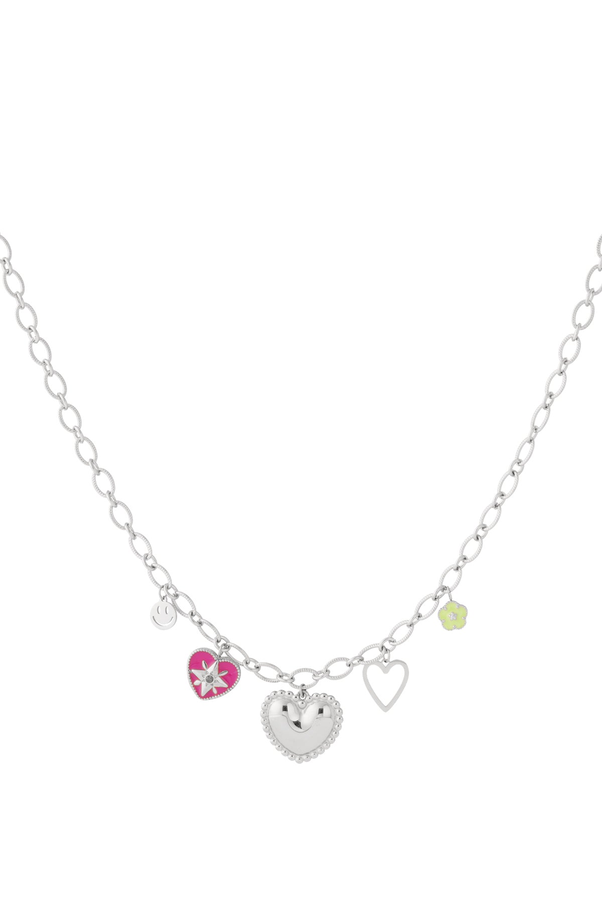 LIVAYA Anhängerkette mit Herz-, Blumen- und Smiley-Anhängern