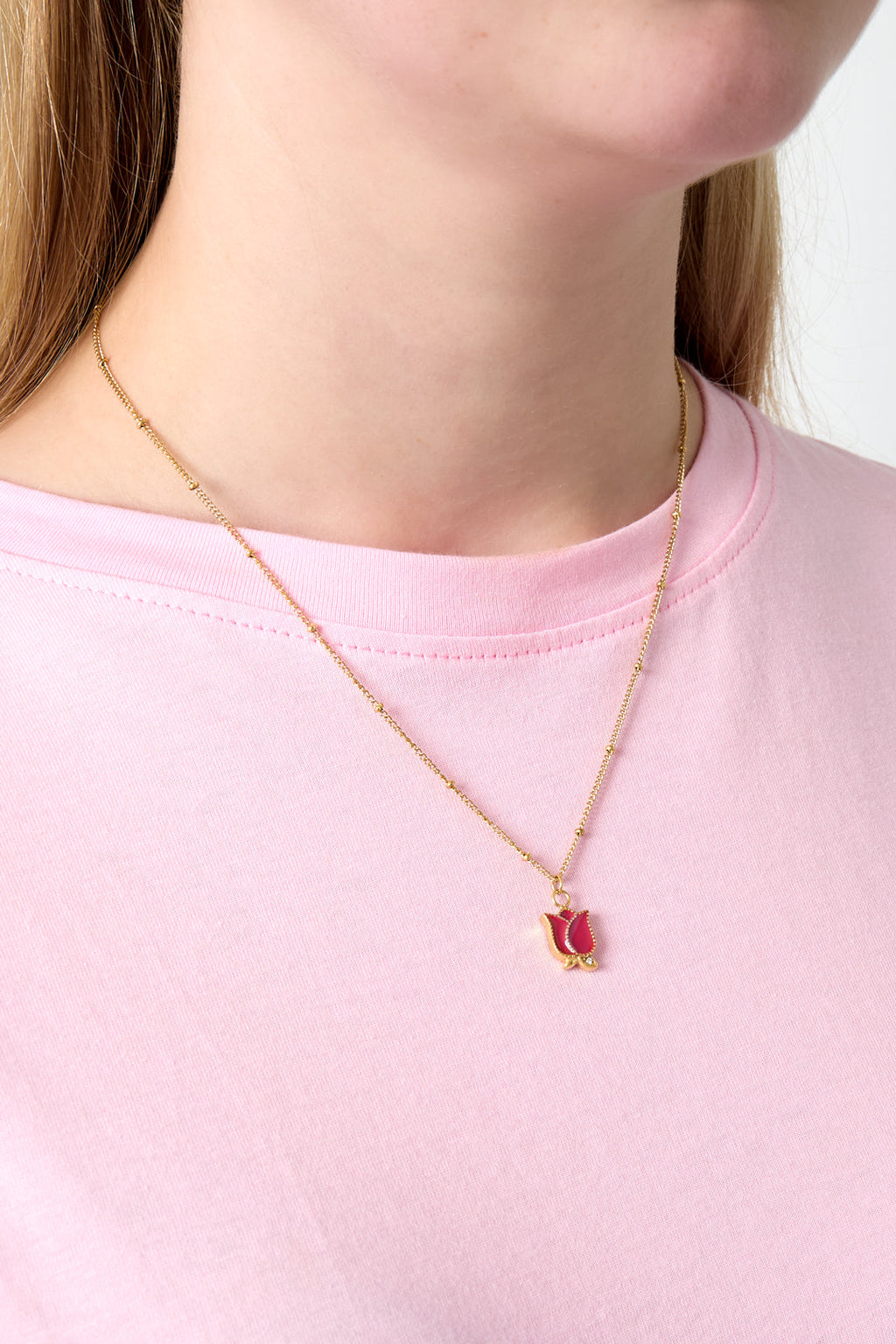 LIVAYA Anhängerkette mit Tulpenanhänger aus Edelstahl und Emaille