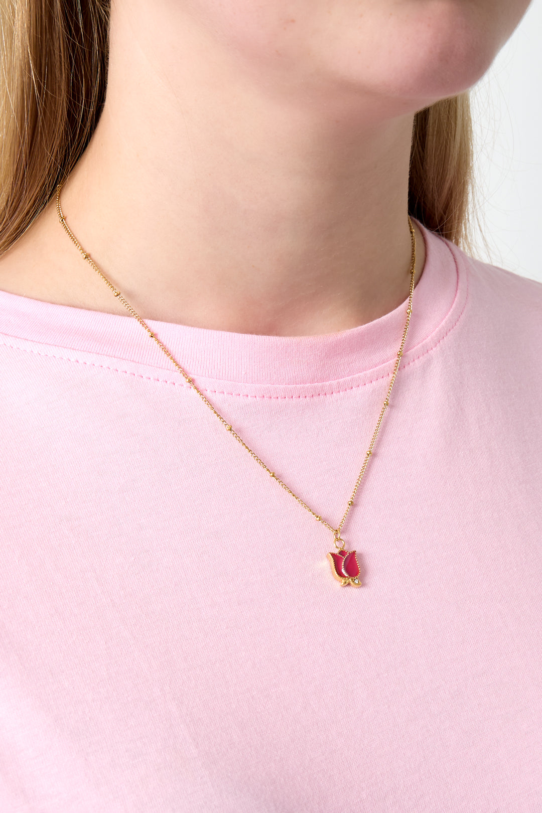 LIVAYA Anhängerkette mit Tulpenanhänger aus Edelstahl und Emaille