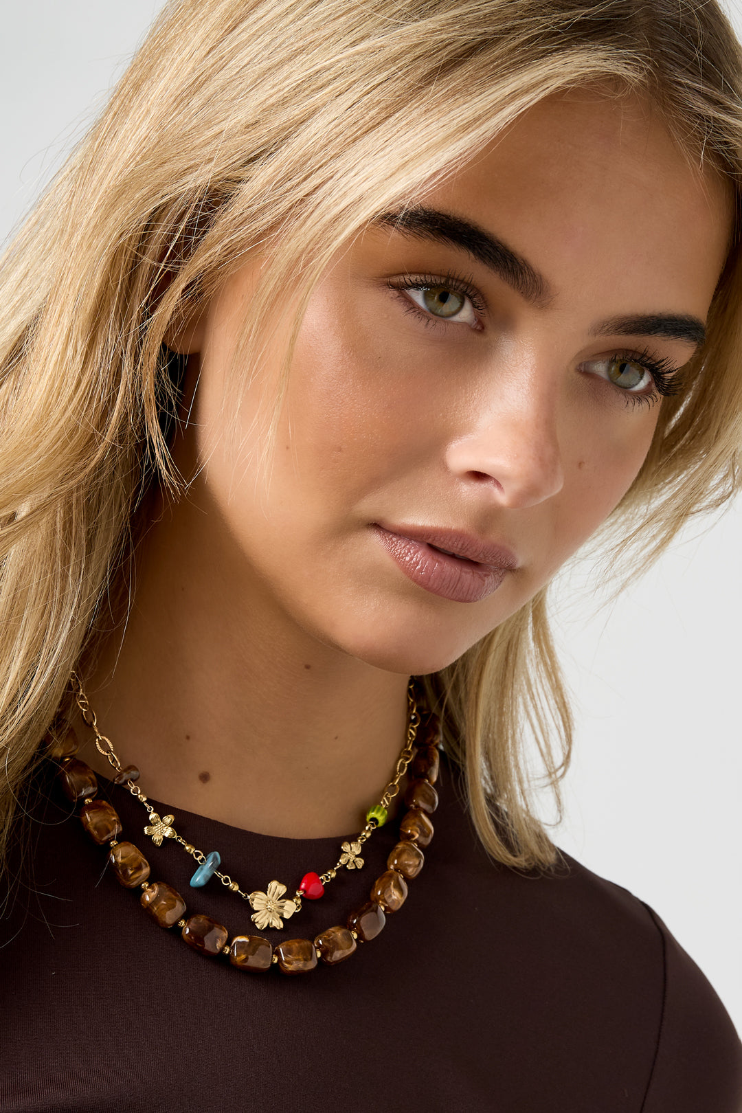 LIVAYA Gliederkette mit Blumenmotiven und farbigen Schmuckelementen