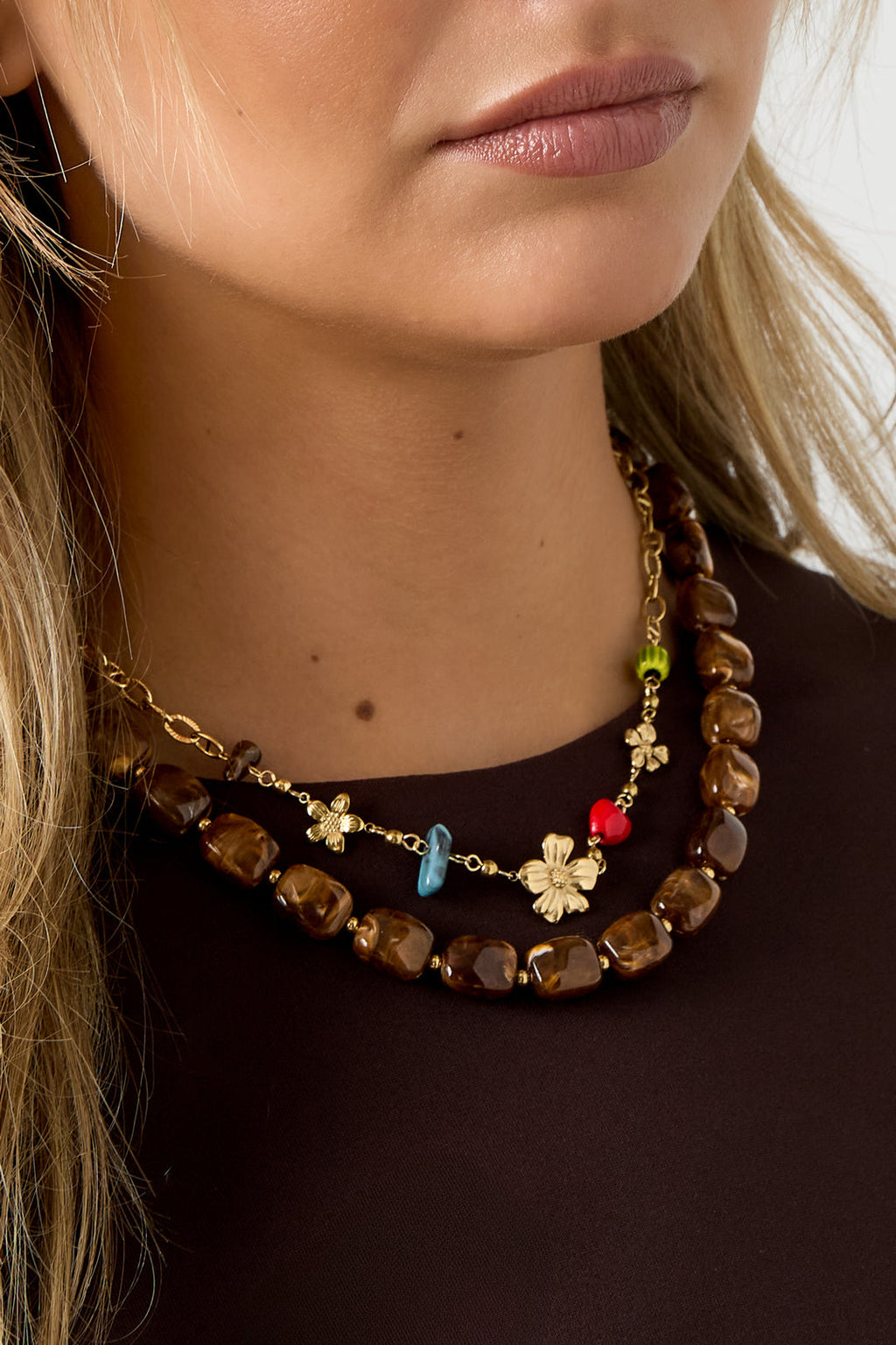LIVAYA Gliederkette mit Blumenmotiven und farbigen Schmuckelementen
