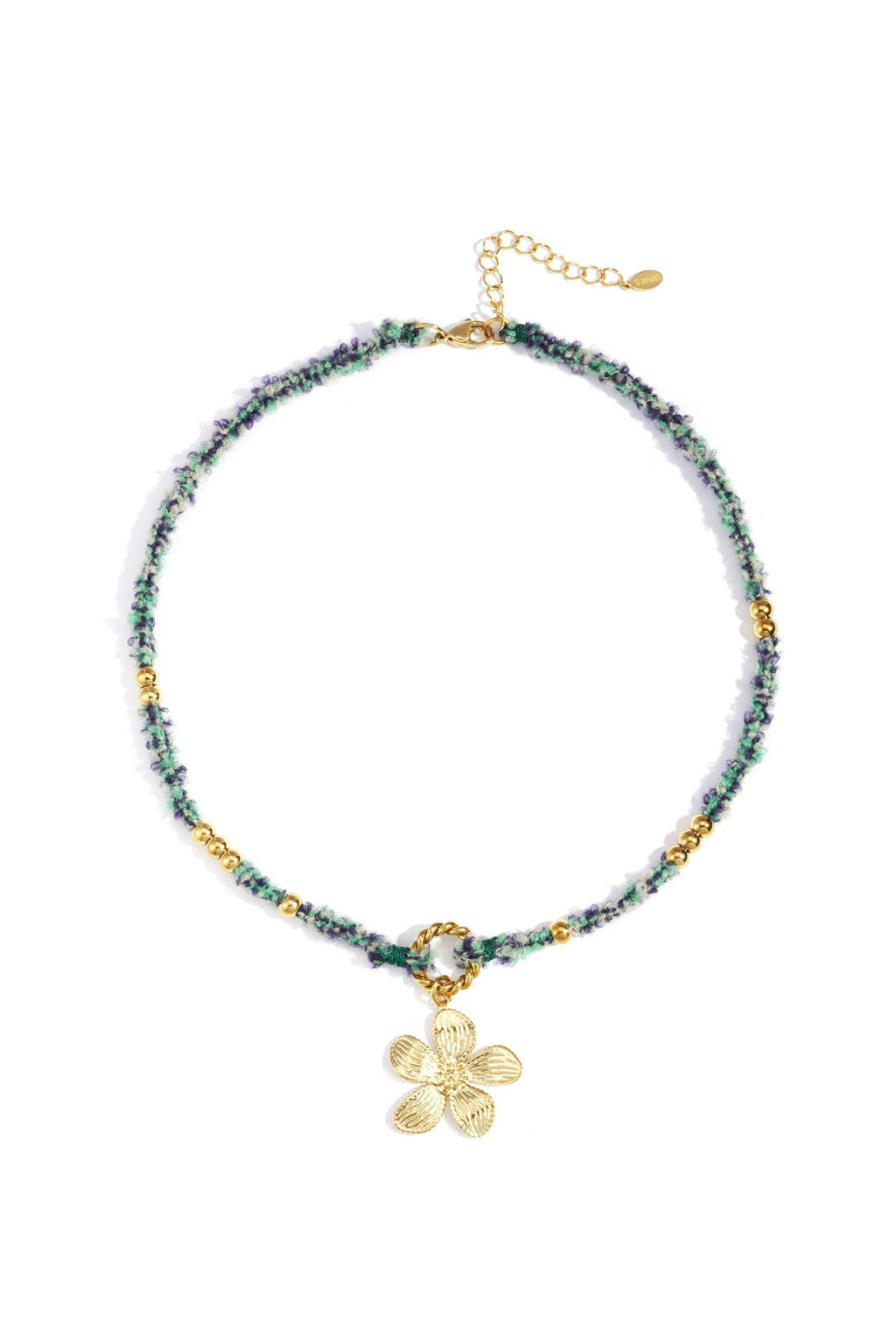 LIVAYA Anhängerkette mit geflochtenem Band und Blumenanhänger