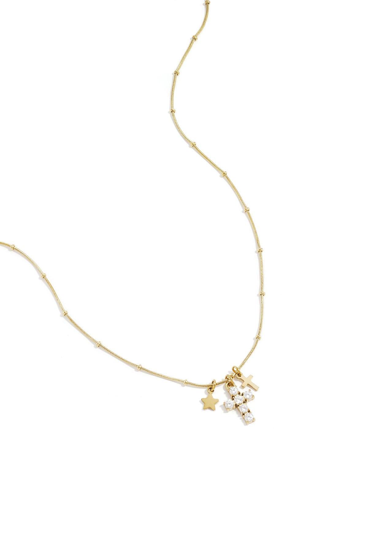 LIVAYA Anhängerkette mit Kreuz- und Sternanhängern aus Edelstahl und Strass