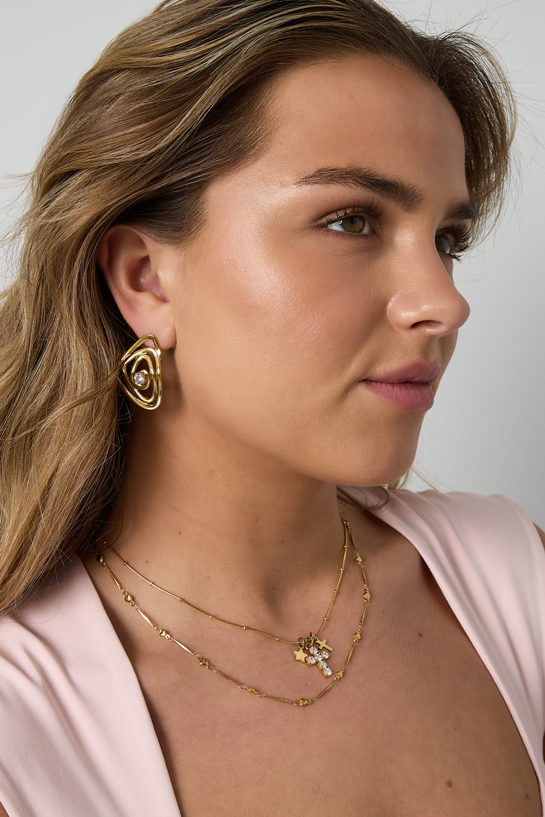 LIVAYA Anhängerkette mit Kreuz- und Sternanhängern aus Edelstahl und Strass