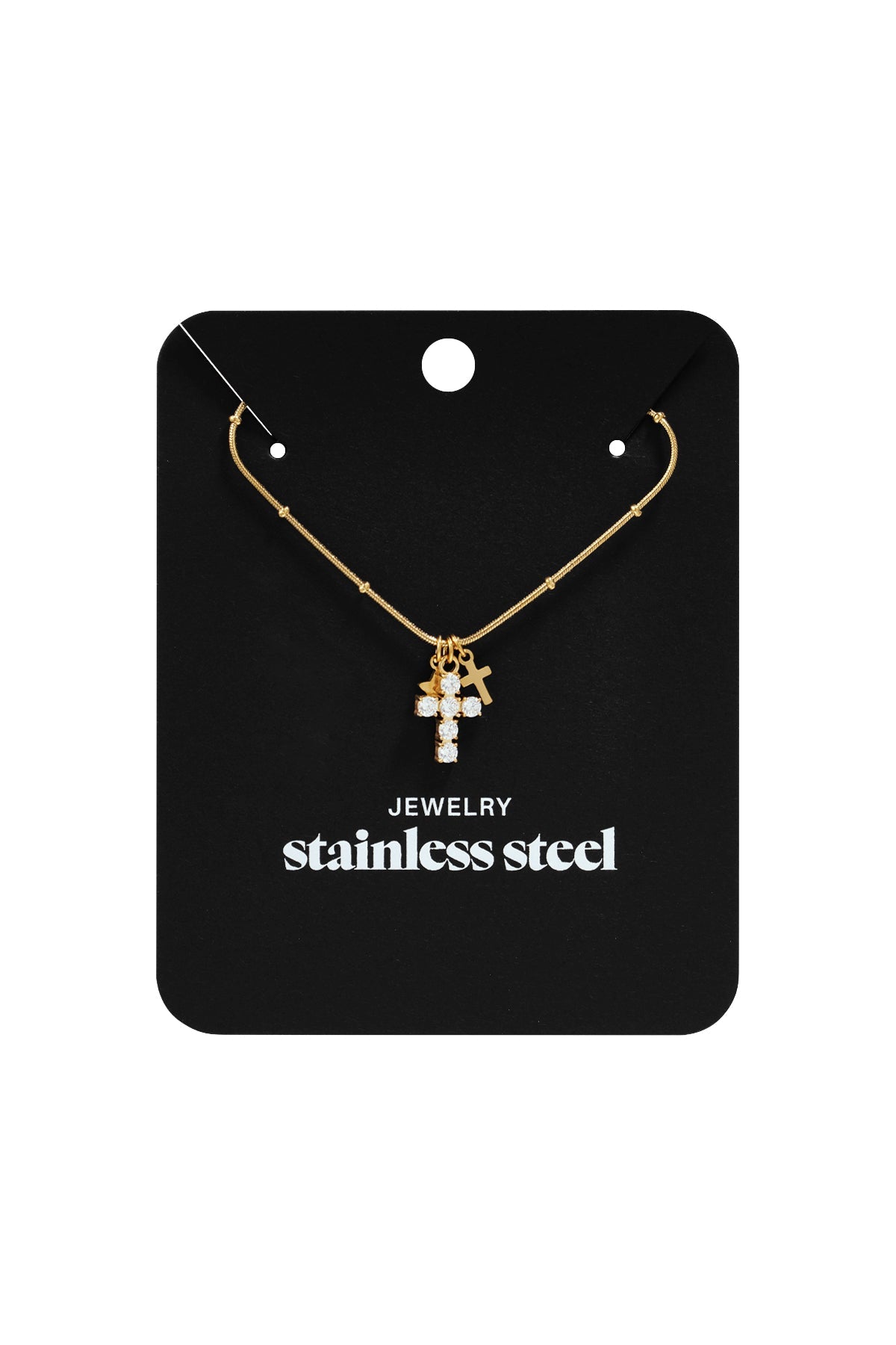LIVAYA Anhängerkette mit Kreuz- und Sternanhängern aus Edelstahl und Strass