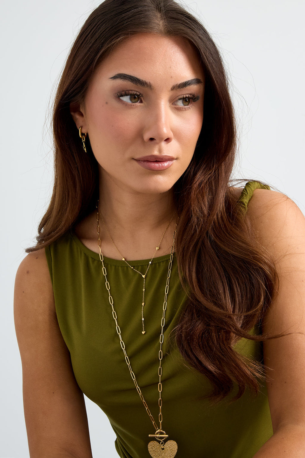LIVAYA Y-förmige Anhängerkette mit Herzen und Strass