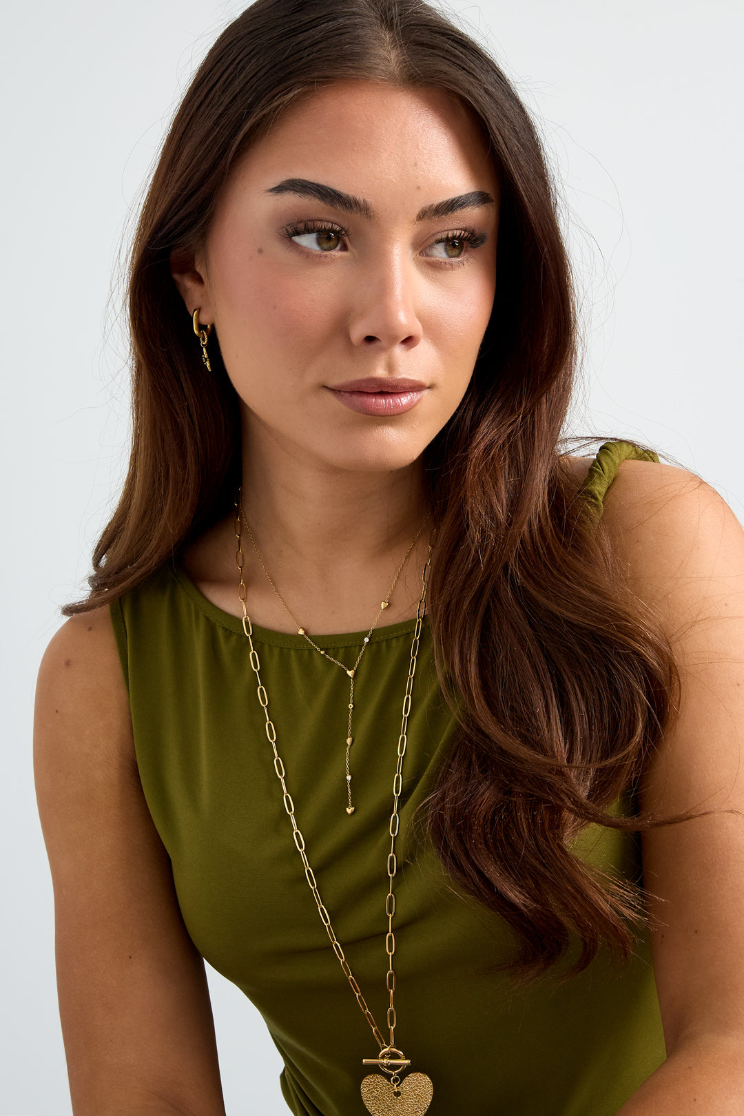 LIVAYA Y-förmige Anhängerkette mit Herzen und Strass