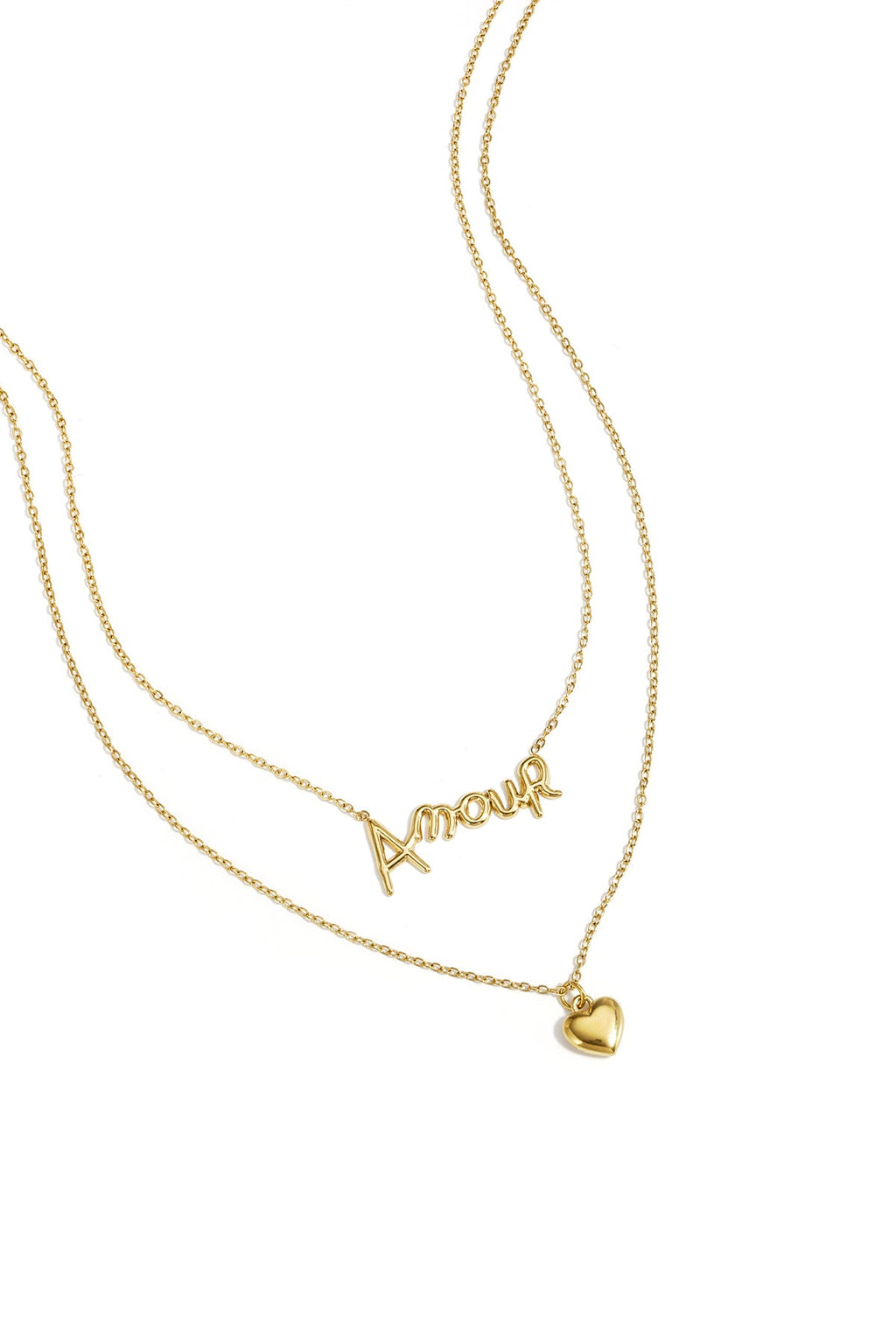 LIVAYA Layering-Halskette mit Amour-Schriftzug und Herzanhänger aus Edelstahl