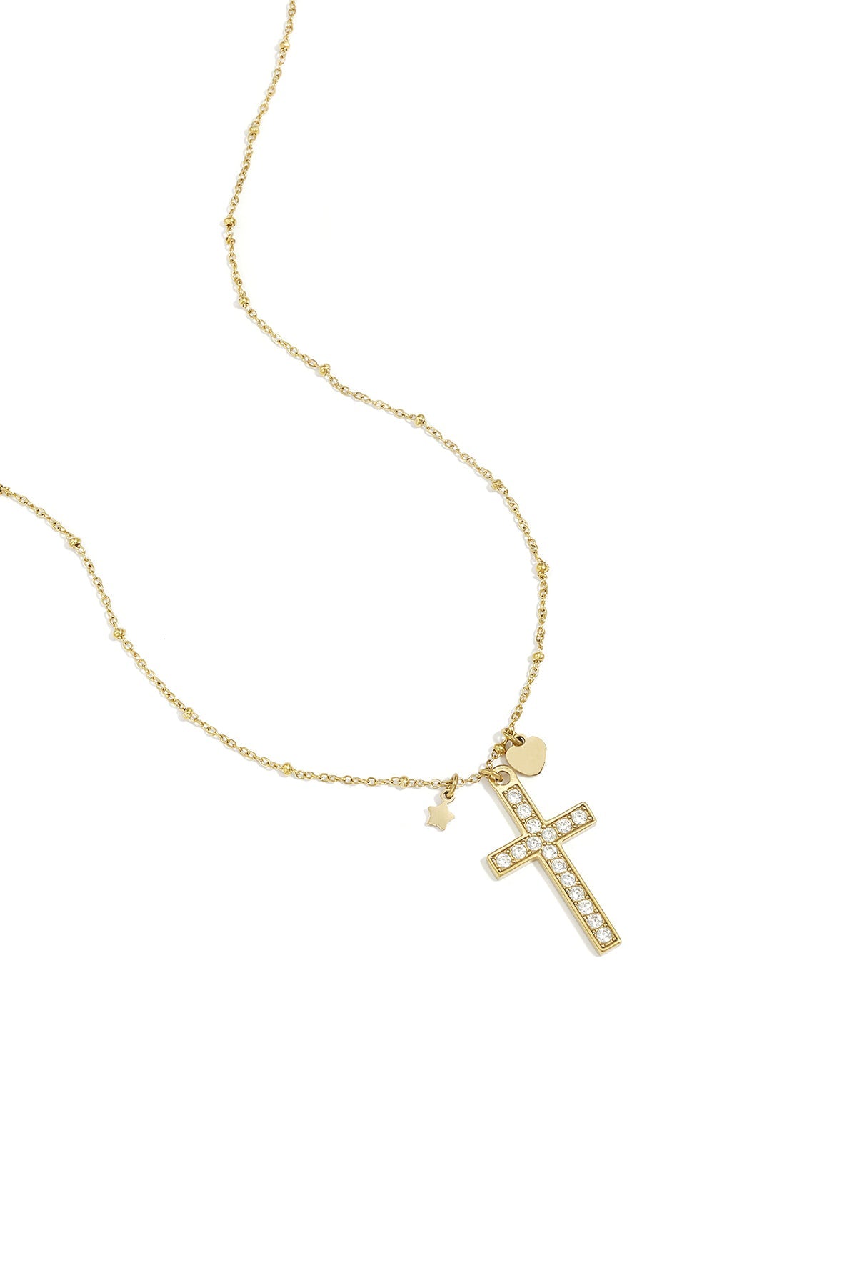 LIVAYA Anhängerkette aus Edelstahl mit Strass-Kreuz und Charms