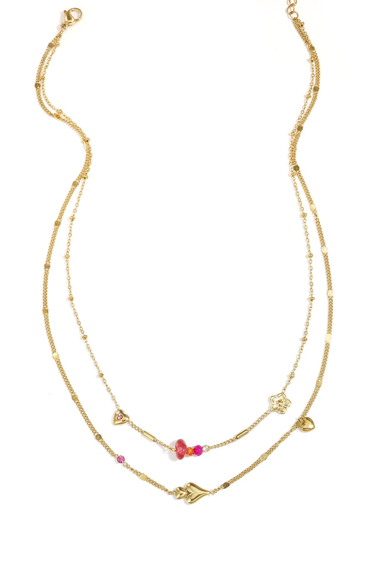 LIVAYA Layering-Halskette aus Edelstahl mit Herz- und Blumenmotiven