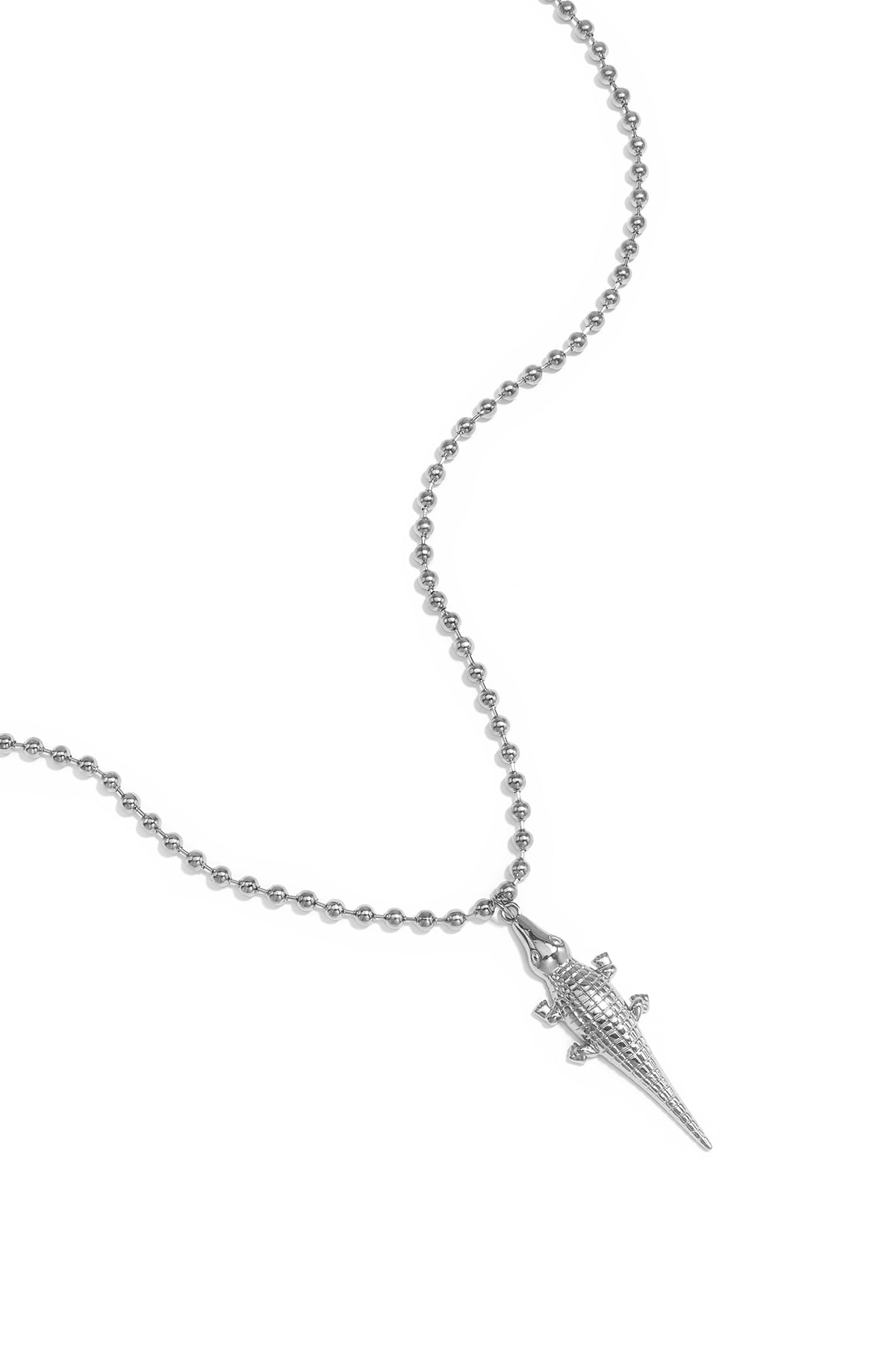 LIVAYA Anhängerkette mit Krokodil-Anhänger und Kugelkette aus Edelstahl
