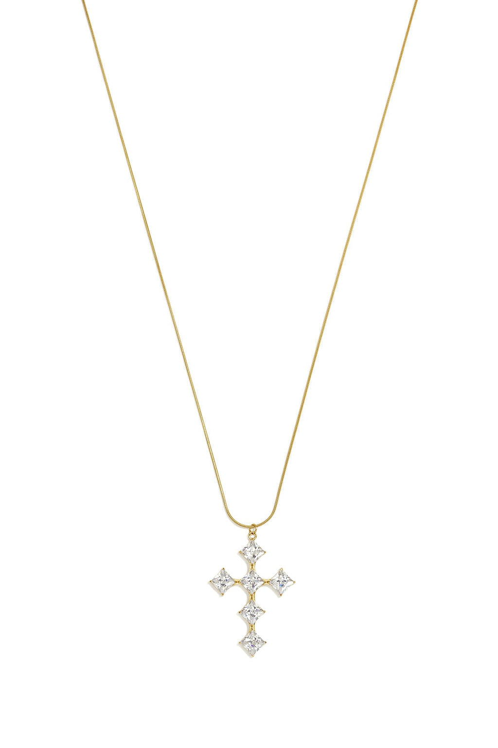 LIVAYA Lange Anhängerkette aus Edelstahl mit Strass-Kreuz