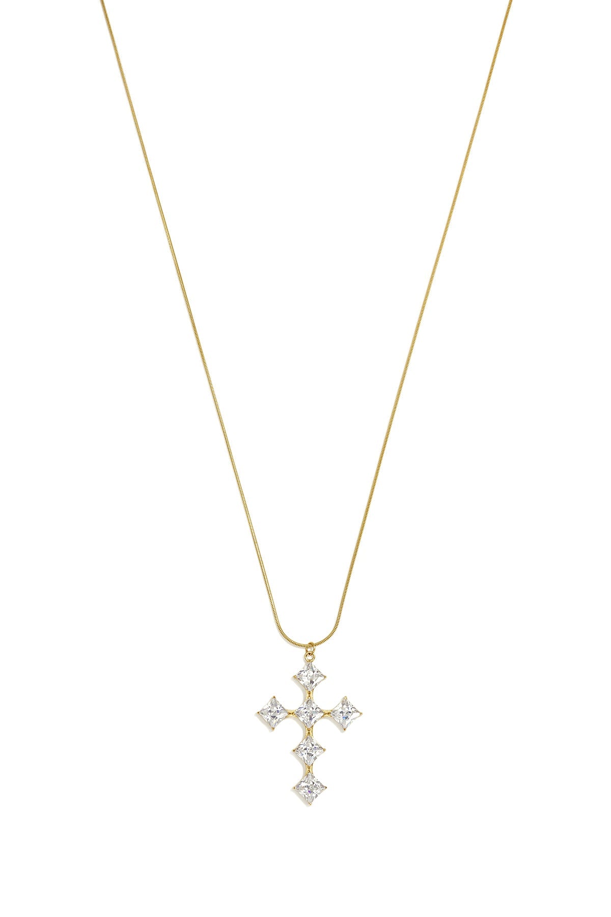 LIVAYA Lange Anhängerkette aus Edelstahl mit Strass-Kreuz